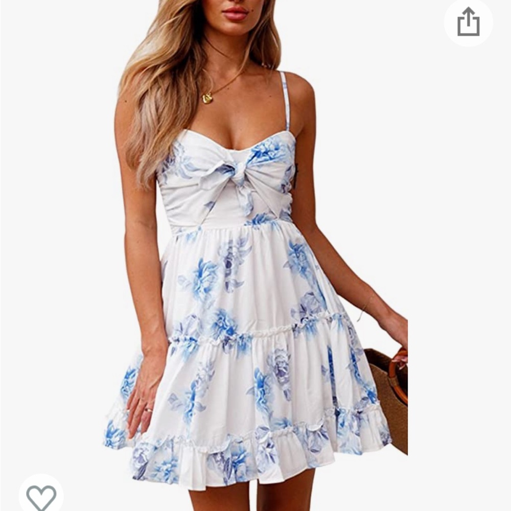 Floral Spaghetti Strap Tie Knot Front Mini Swing Dress